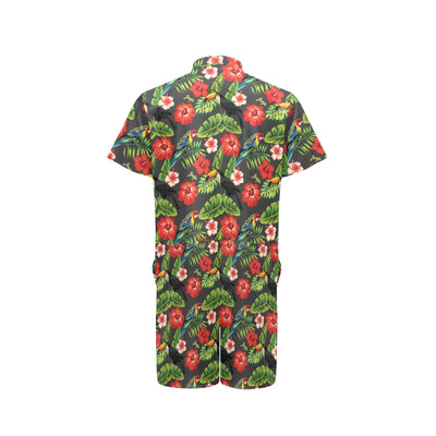 Hibiscus Red With Parrotprint Design LKS303 Men's Romper