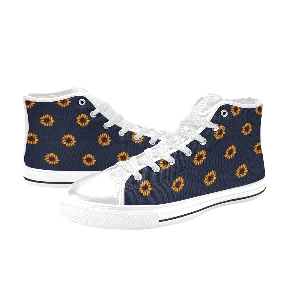 Sunflower Print Design LKS304 High Top Women's White Shoes