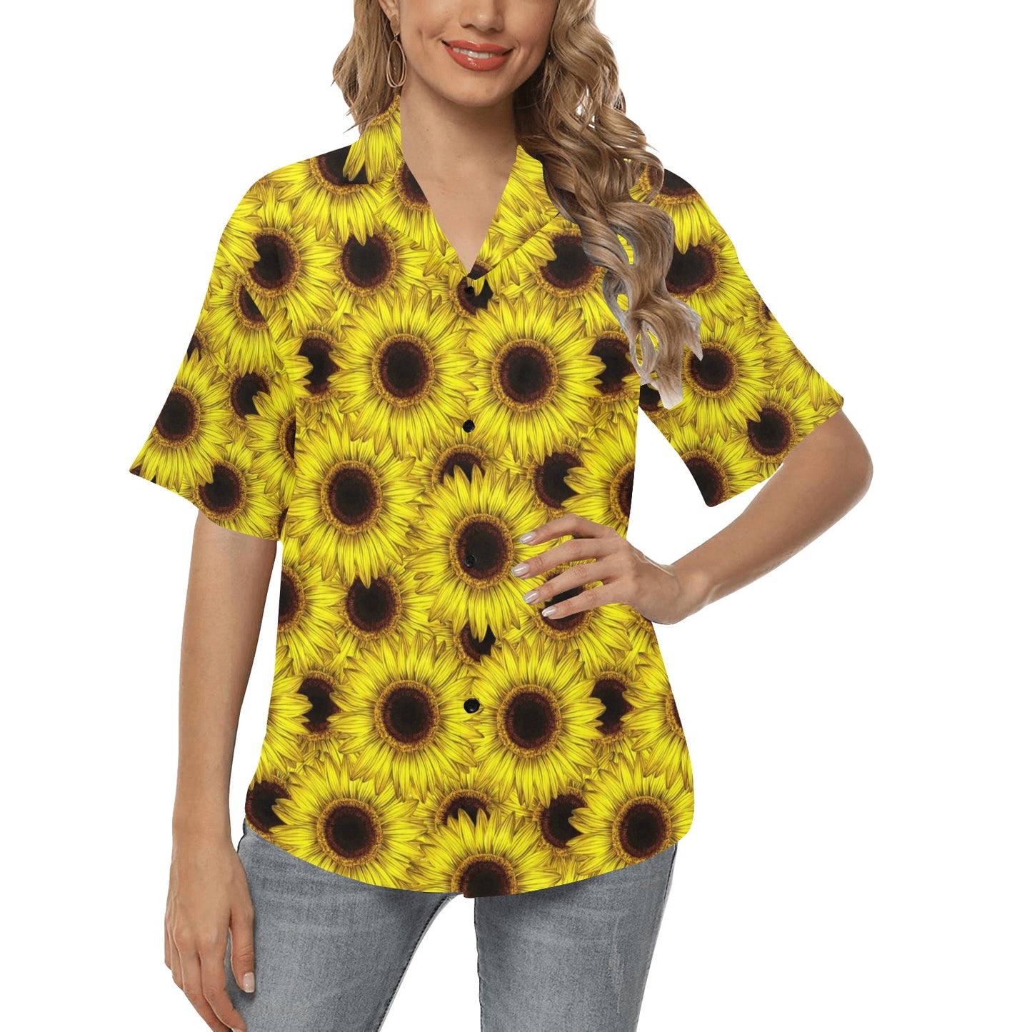 Sunflower Pattern Print Design SF011 Women's Hawaiian Shirt