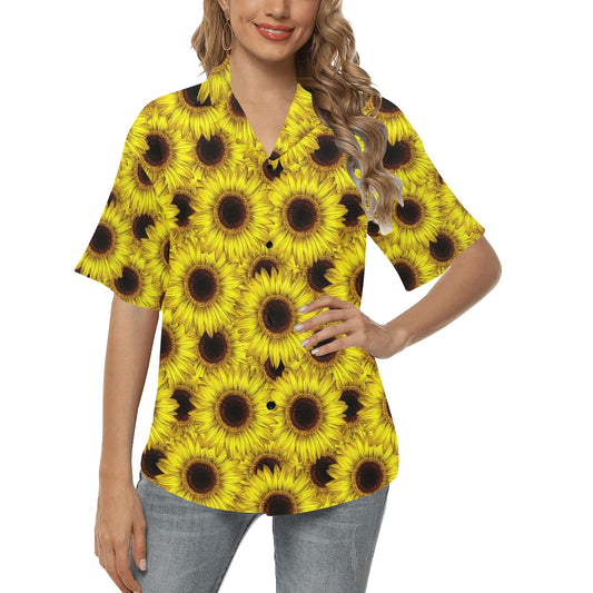 Sunflower Pattern Print Design SF011 Women's Hawaiian Shirt
