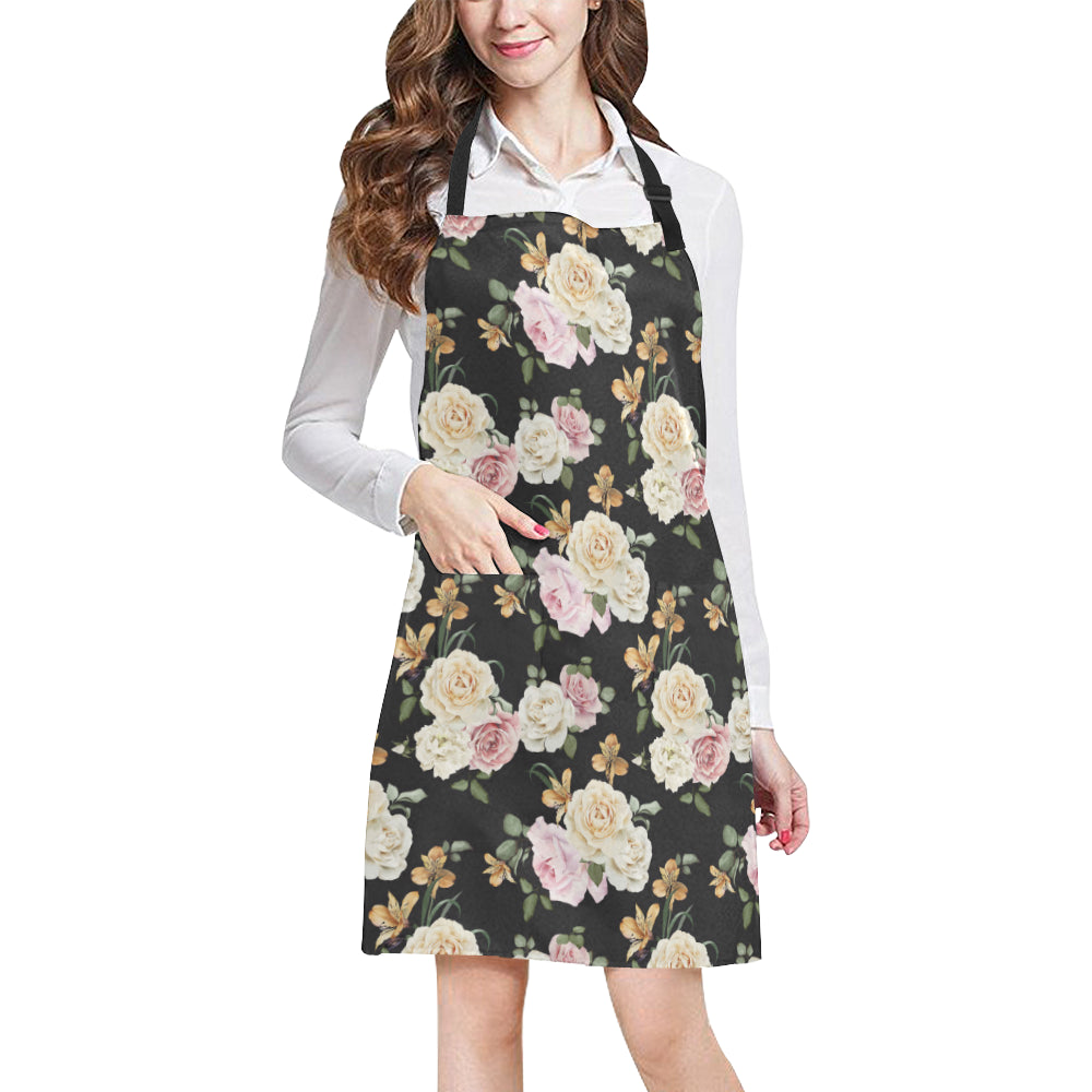 Rose Pattern Print Design A01 Apron with Pocket