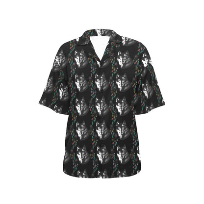Wolf Black Dream Catcher Design Print Women's Hawaiian Shirt