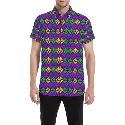 Mardi Gras Pattern Print Design 02 Men's Short Sleeve Button Up Shirt