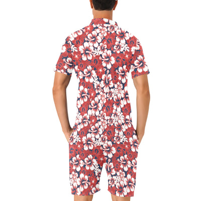 Red Hibiscus Pattern Print Design HB01 Men's Romper