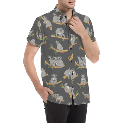 Koala Pattern Print Design 07 Men's Short Sleeve Button Up Shirt