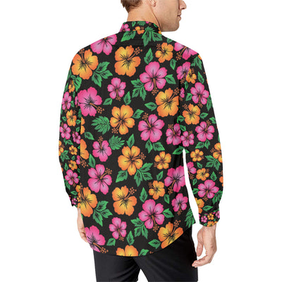 Hibiscus Pattern Print Design HB029 Men's Long Sleeve Shirt