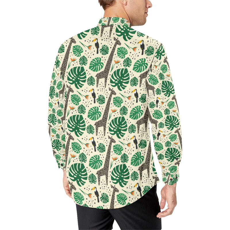 Rainforest Giraffe Pattern Print Design A02 Men's Long Sleeve Shirt