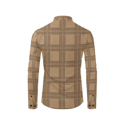 Houndstooth Brown Pattern Print Design 04 Men's Long Sleeve Shirt