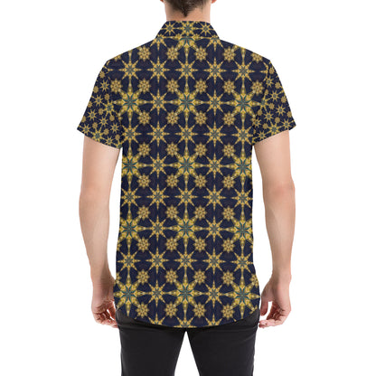 kaleidoscope Gold Print Design Men's Short Sleeve Button Up Shirt