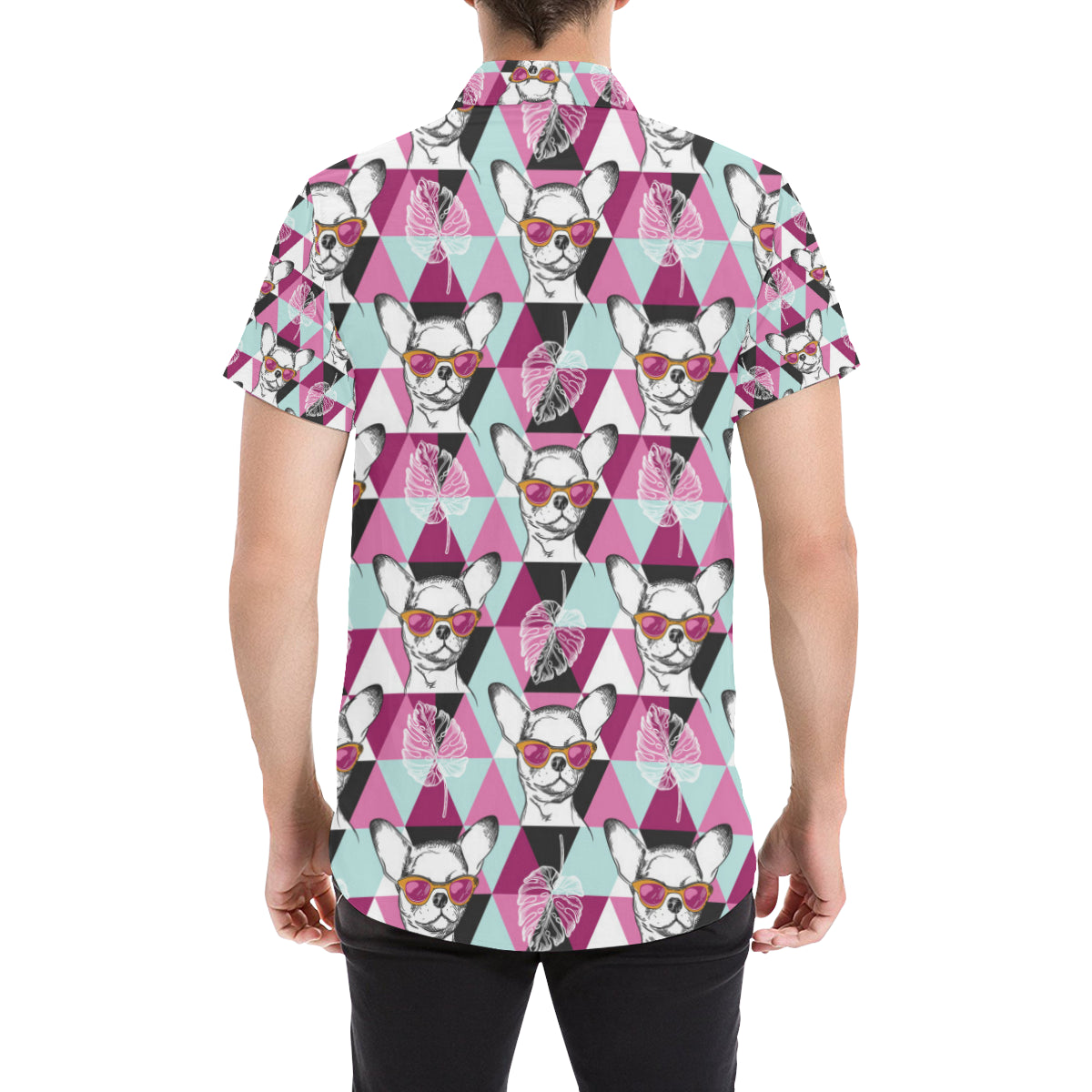 Chihuahua Cute Triangle Pattern Men's Short Sleeve Button Up Shirt