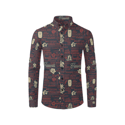 Hawaiian Themed Pattern Print Design H017 Men's Long Sleeve Shirt