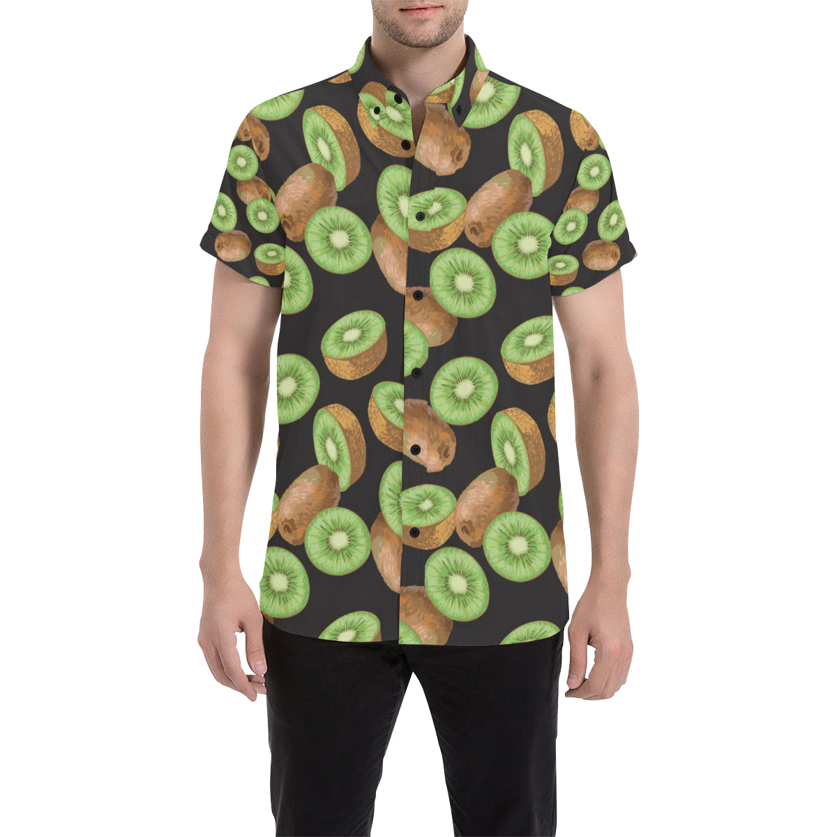Kiwi Pattern Print Design KW03 Men's Short Sleeve Button Up Shirt