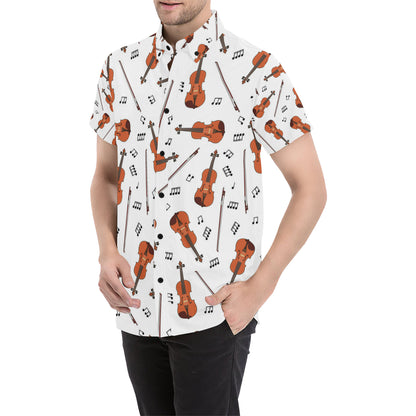 Violin Pattern Print Design 02 Men's Short Sleeve Button Up Shirt