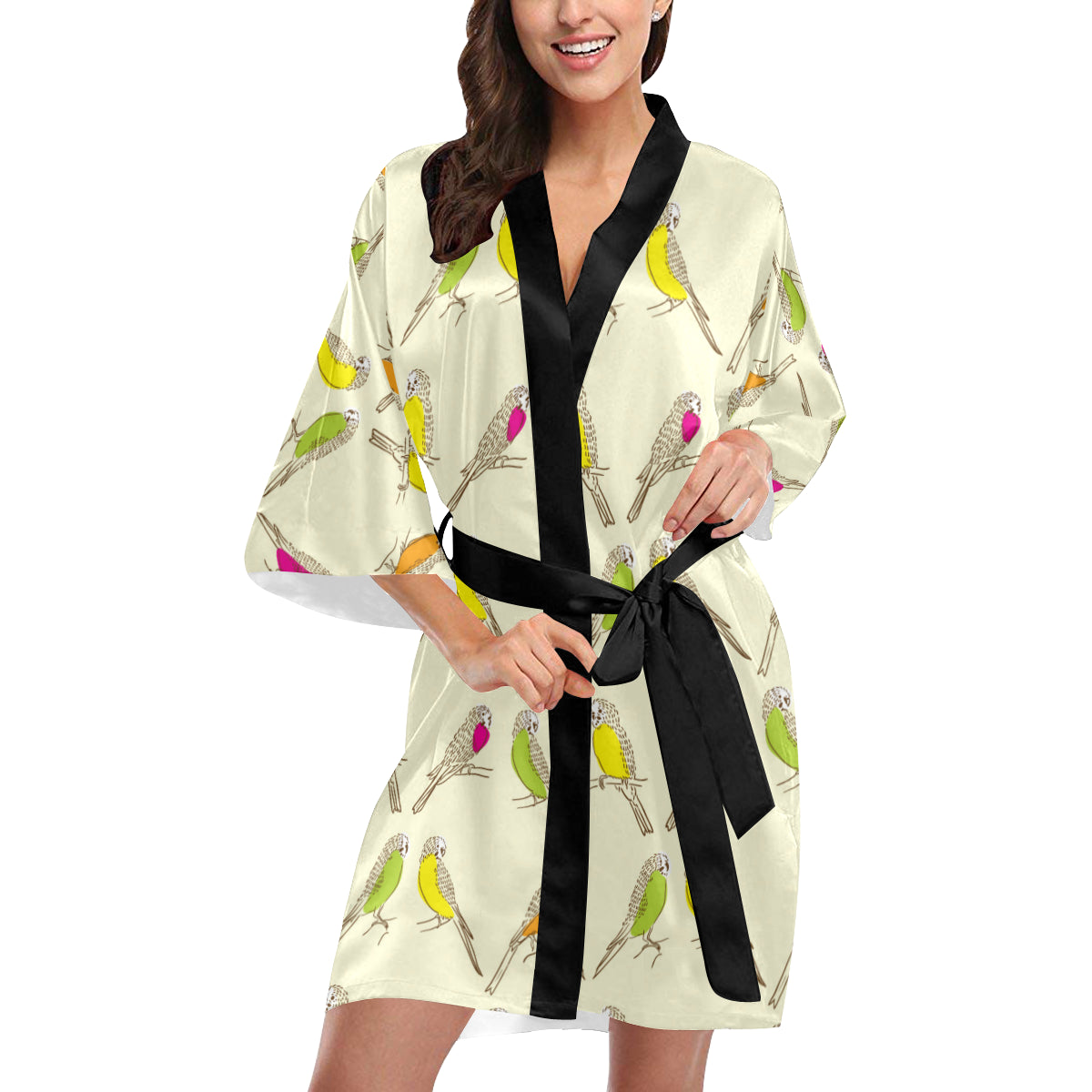 Parakeet Pattern Print Design A01 Women's Short Kimono