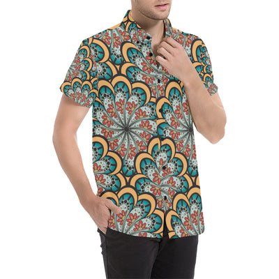 Mandala Pattern Print Design 01 Men's Short Sleeve Button Up Shirt