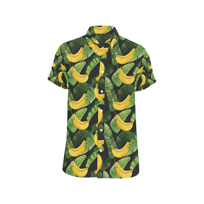 Banana Pattern Print Design BA01 Men's Short Sleeve Button Up Shirt