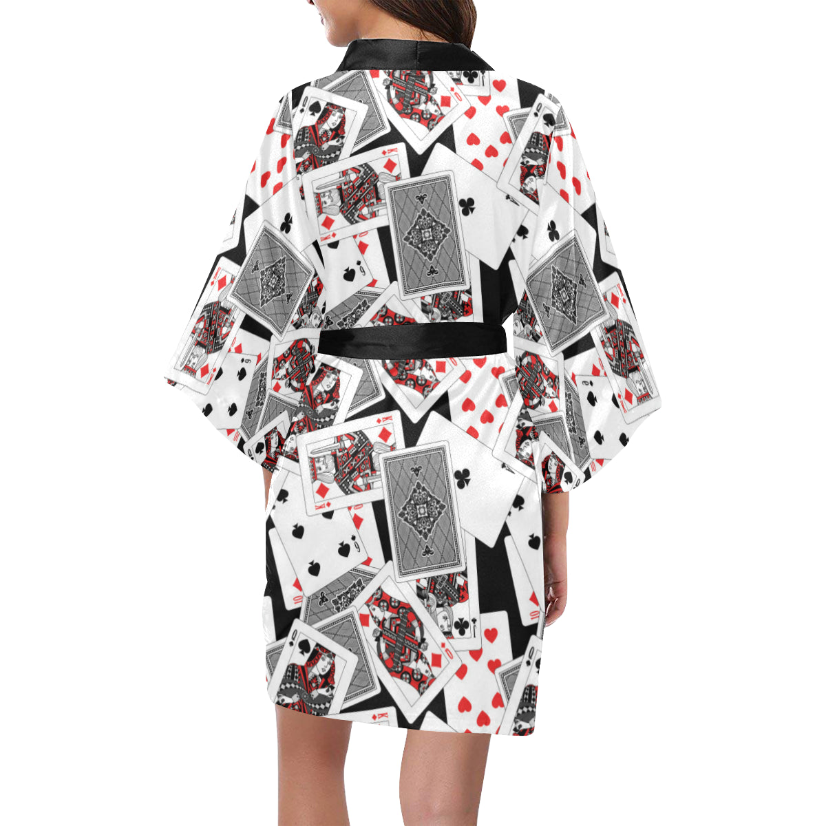 Poker Cards Pattern Print Design A04 Women's Short Kimono