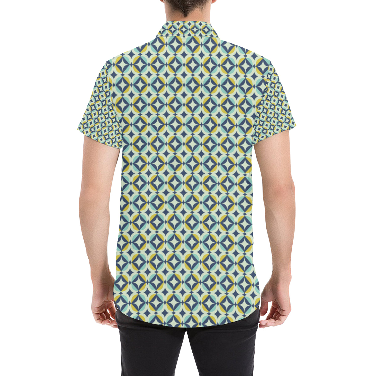 Swedish Design Pattern Men's Short Sleeve Button Up Shirt
