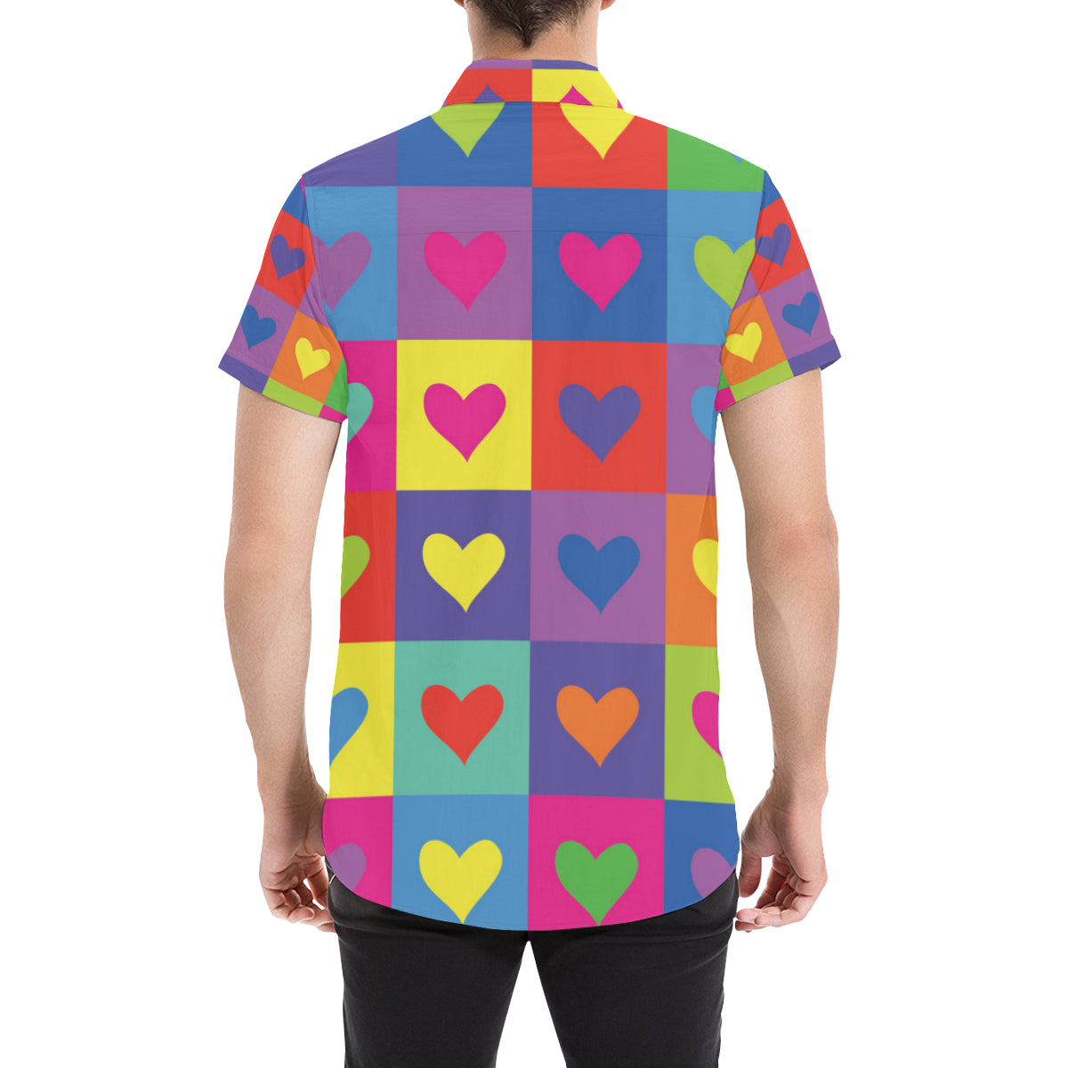 Pop Art Heart Pattern Print Design A01 Men's Short Sleeve Button Up Shirt