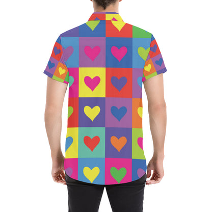 Pop Art Heart Pattern Print Design A01 Men's Short Sleeve Button Up Shirt