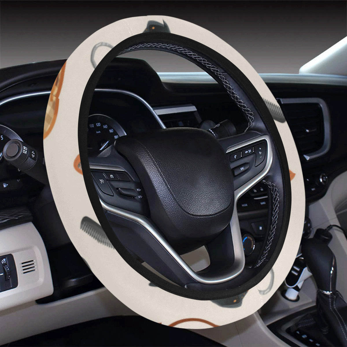 Equestrian Equipment Print Pattern Steering Wheel Cover with Elastic Edge