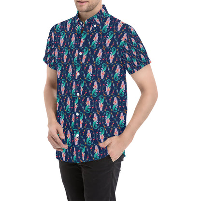 Mermaid Girl Cute Design Print Men's Short Sleeve Button Up Shirt