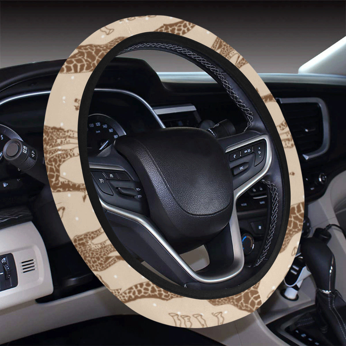 Giraffe Pattern Design Print Steering Wheel Cover with Elastic Edge