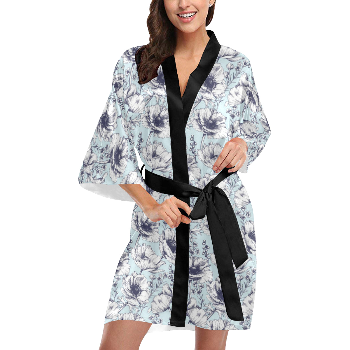 Anemone Pattern Print Design 02 Women's Short Kimono