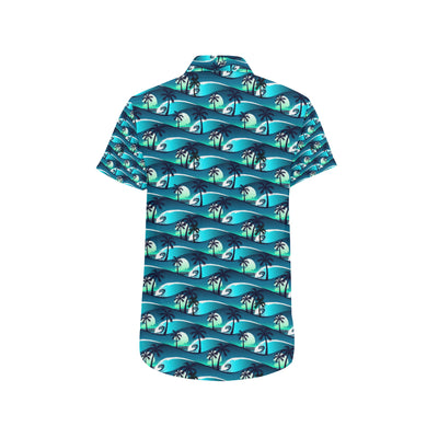 Beach Wave Design Print Men's Short Sleeve Button Up Shirt