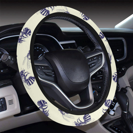 Bee Pattern Print Design 02 Steering Wheel Cover with Elastic Edge