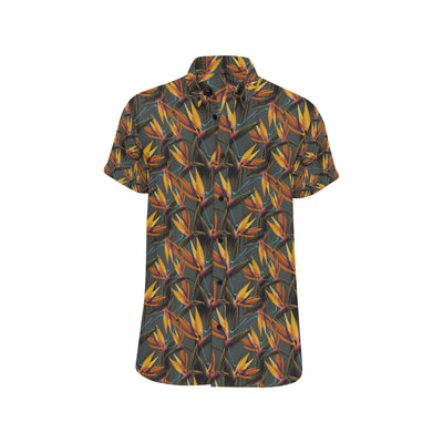 Bird Of Paradise Pattern Print Design 01 Men's Short Sleeve Button Up Shirt