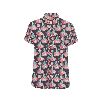 Bluebird Pattern Print Design 02 Men's Short Sleeve Button Up Shirt