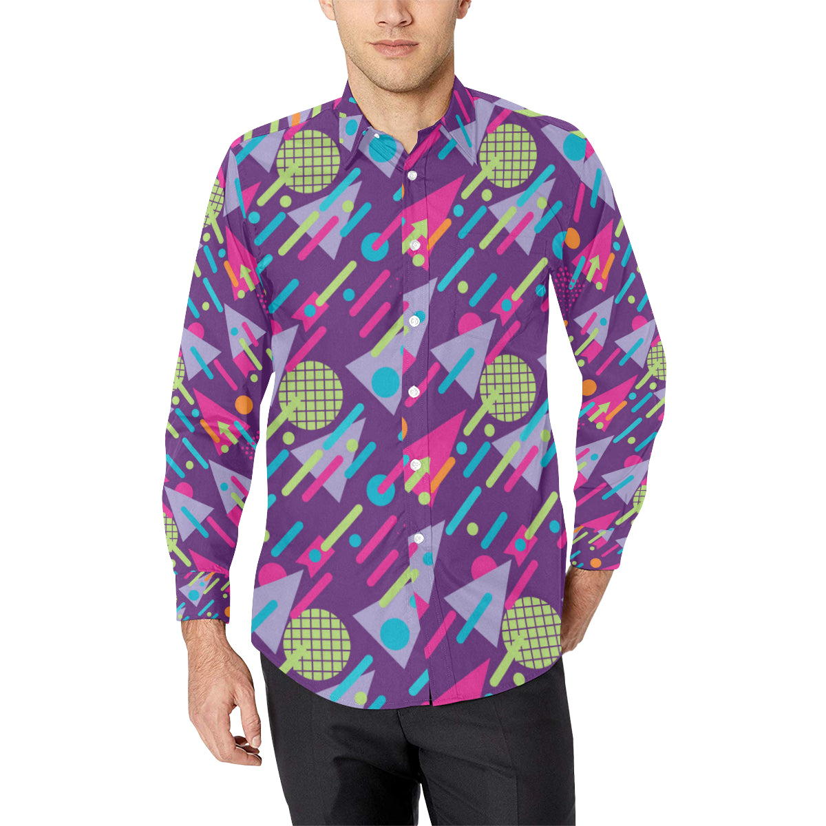 90s Pattern Print Design 4 Men's Long Sleeve Shirt