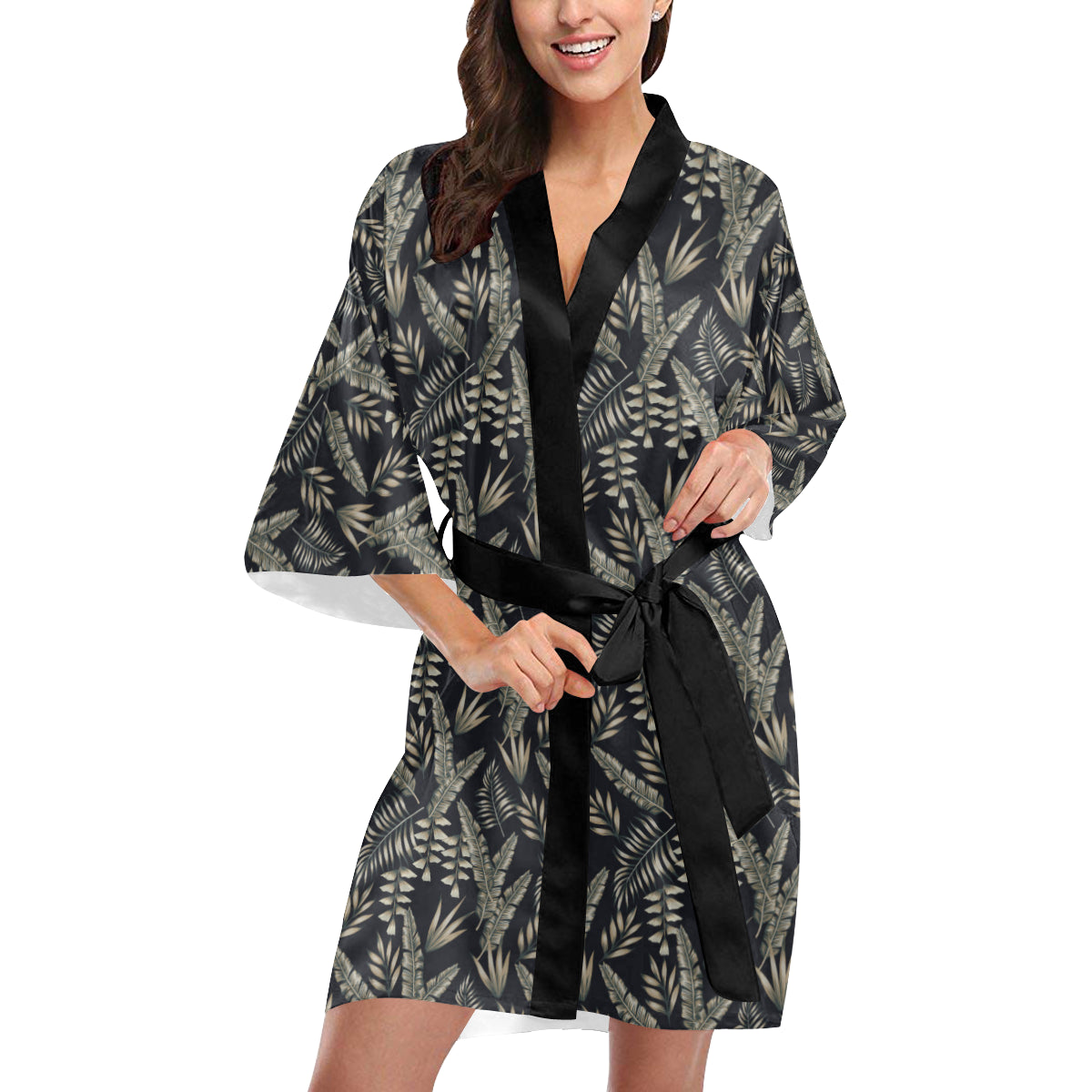 Banana Leaf Pattern Print Design 07 Women's Short Kimono