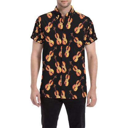 Violin Pattern Print Design 04 Men's Short Sleeve Button Up Shirt