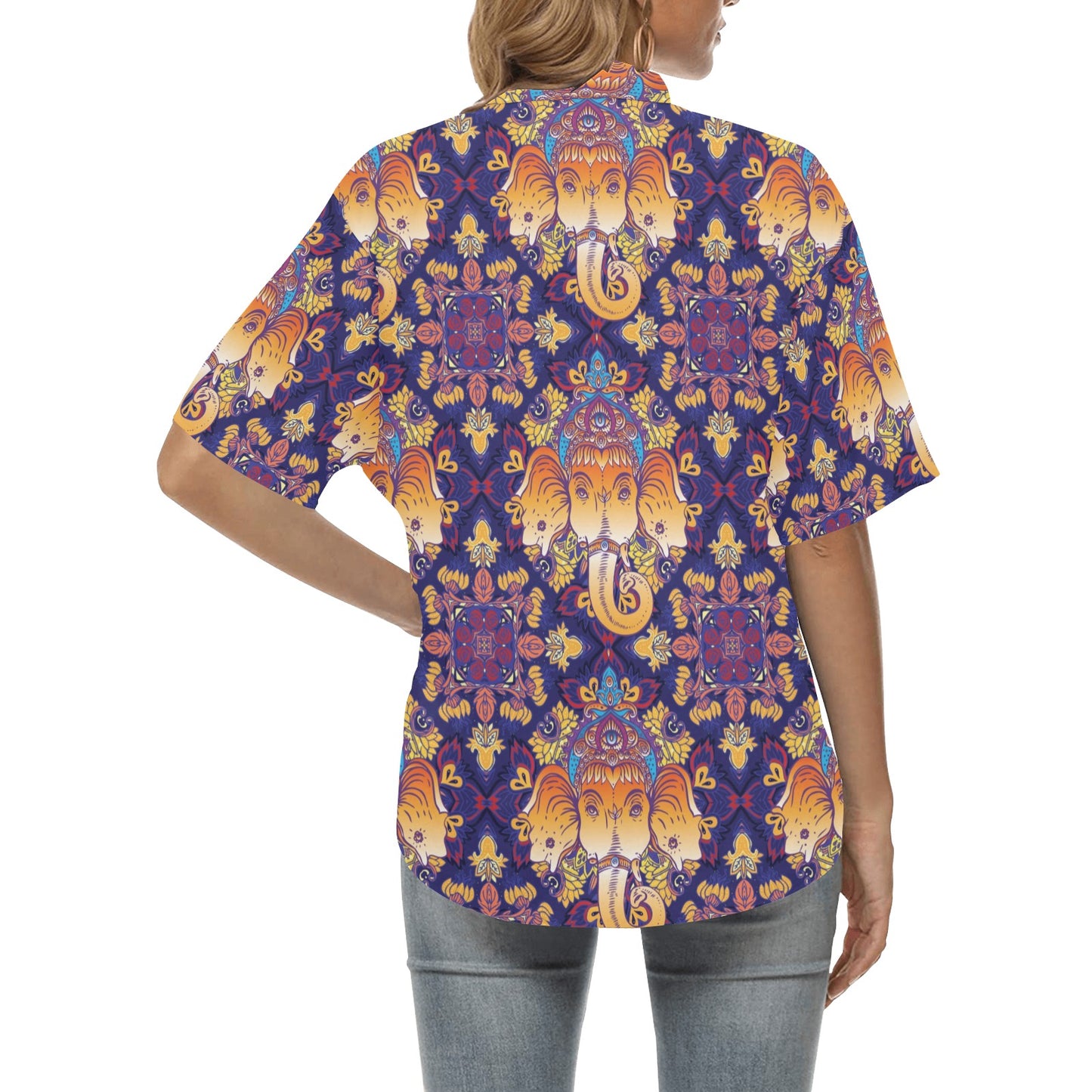 Ganesha Pattern Print Design 01 Women's Hawaiian Shirt