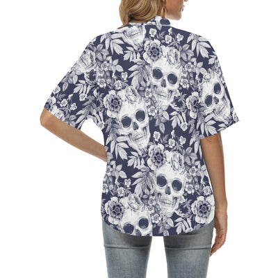 Skull Floral Beautiful Women's Hawaiian Shirt