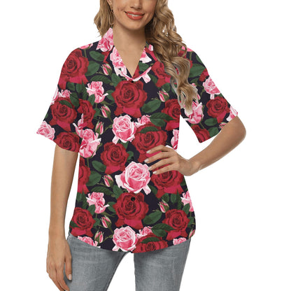 Rose Red Pink Pattern Print Design RO01 Women's Hawaiian Shirt