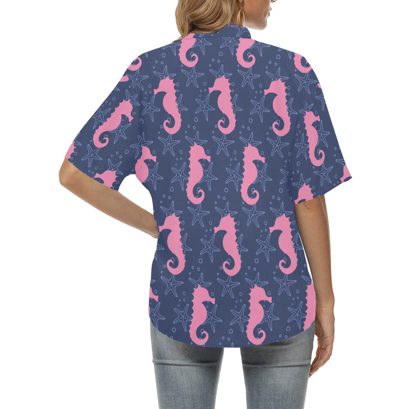 SeaHorse Pink Pattern Print Design 02 Women's Hawaiian Shirt