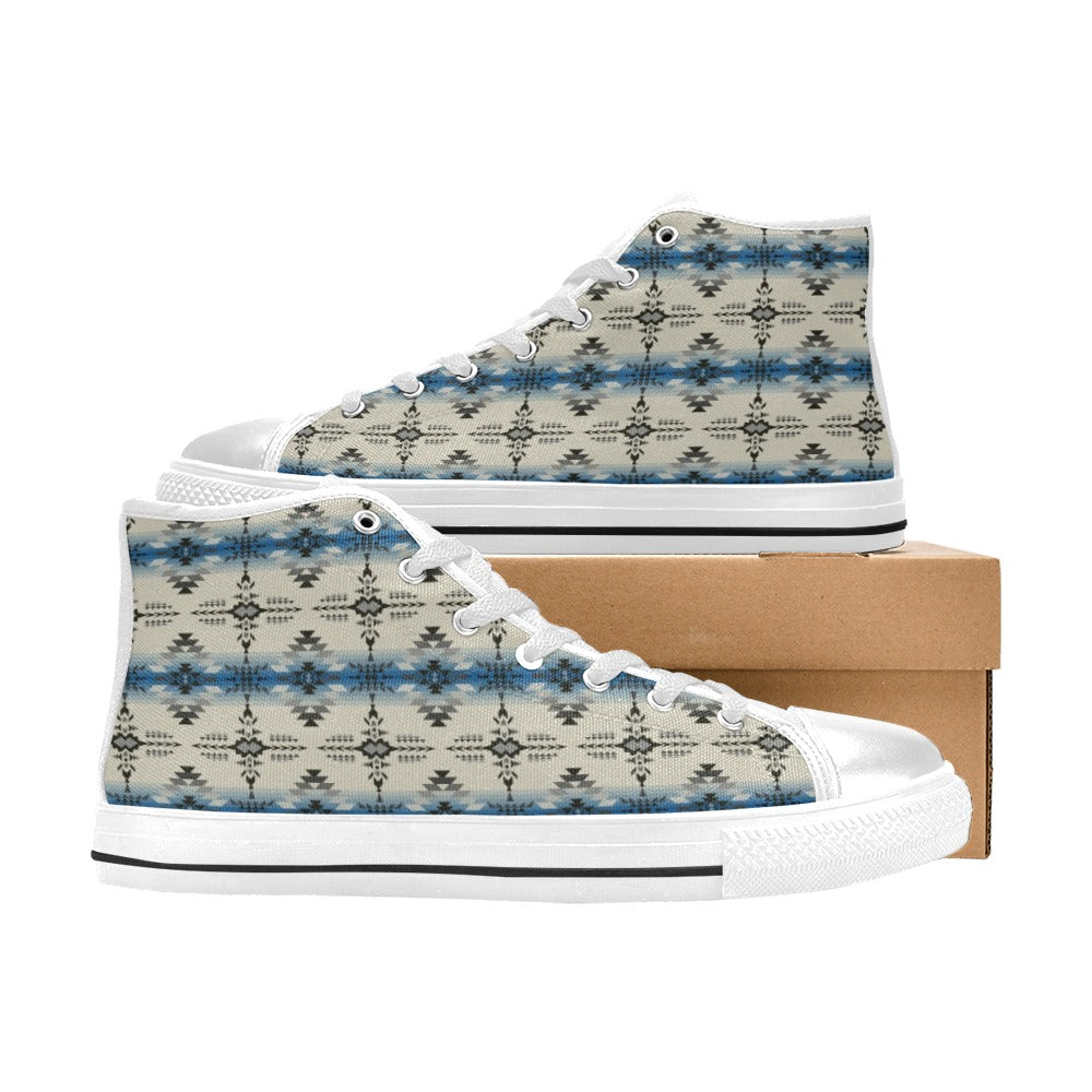 Southwest Pattern Print Design LKS304 High Top Women's White Shoes