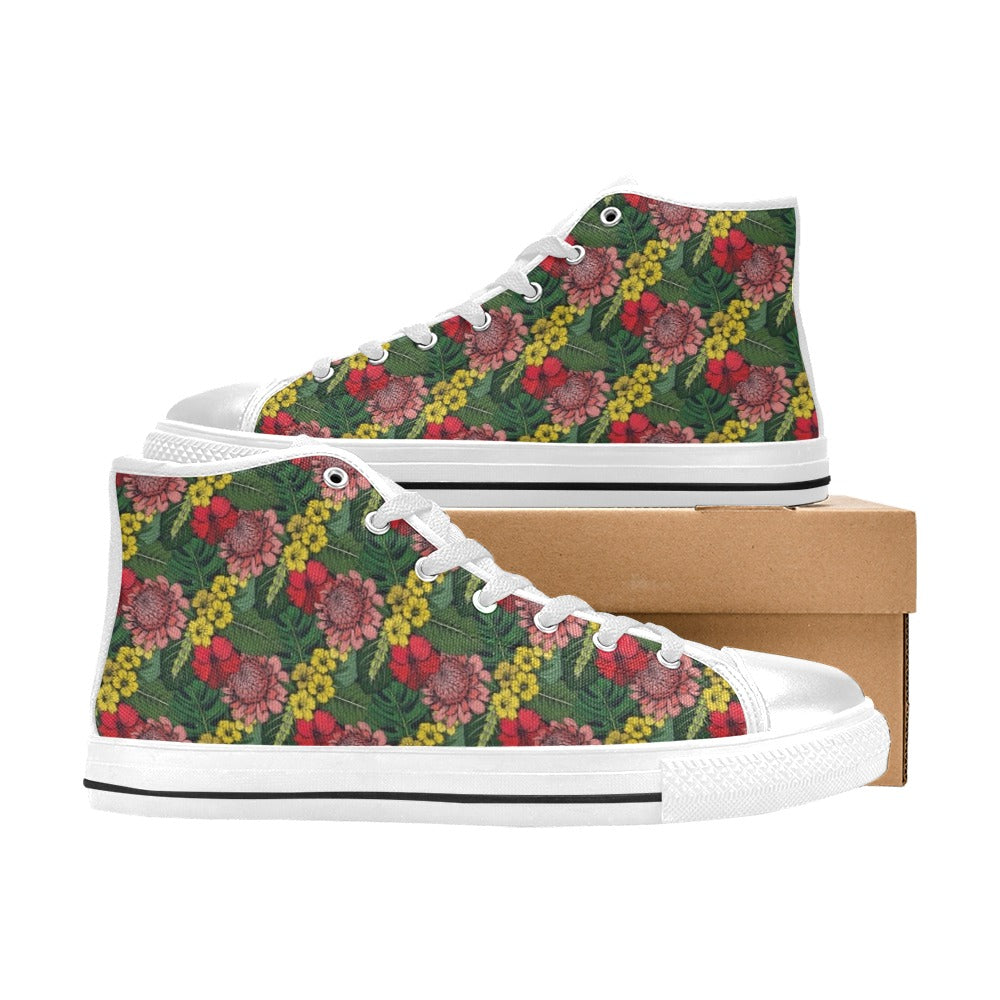 Summer Floral Print Design LKS305 High Top Women's White Shoes