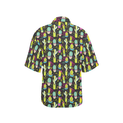 Cactus Neon Style Print Pattern Women's Hawaiian Shirt