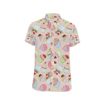 Cupcake Pattern Print Design CP06 Men's Short Sleeve Button Up Shirt