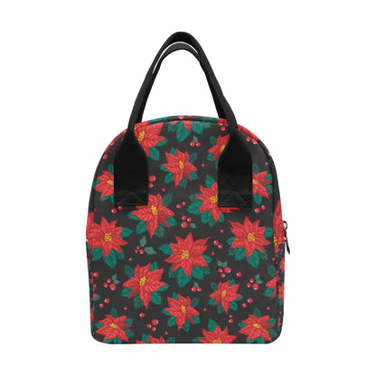 Poinsettia Pattern Print Design POT07 Insulated Lunch Bag