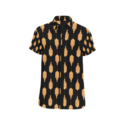 Buddha Head Gold Print Men's Short Sleeve Button Up Shirt