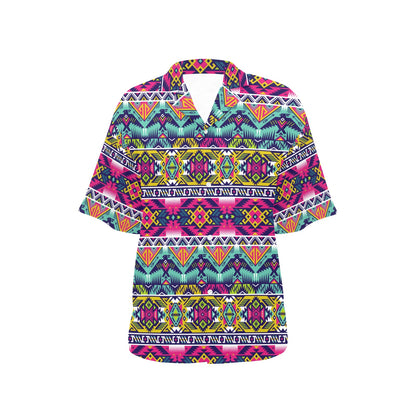 Indian Navajo Color Themed Design Print Women's Hawaiian Shirt