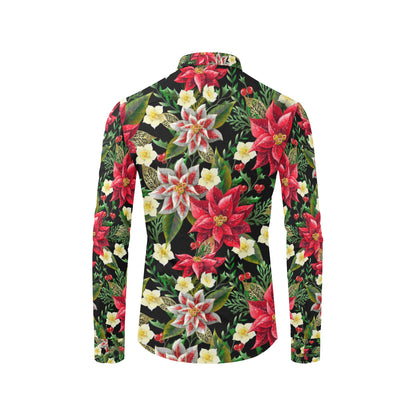 Poinsettia Pattern Print Design POT05 Men's Long Sleeve Shirt