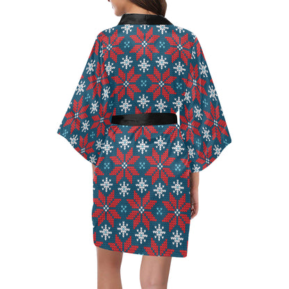 Poinsettia Pattern Print Design A02 Women's Short Kimono