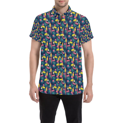 Toucan Parrot Design Men's Short Sleeve Button Up Shirt