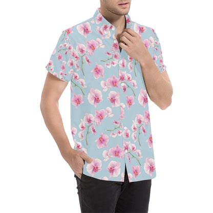 Orchid Pattern Print Design A01 Men's Short Sleeve Button Up Shirt